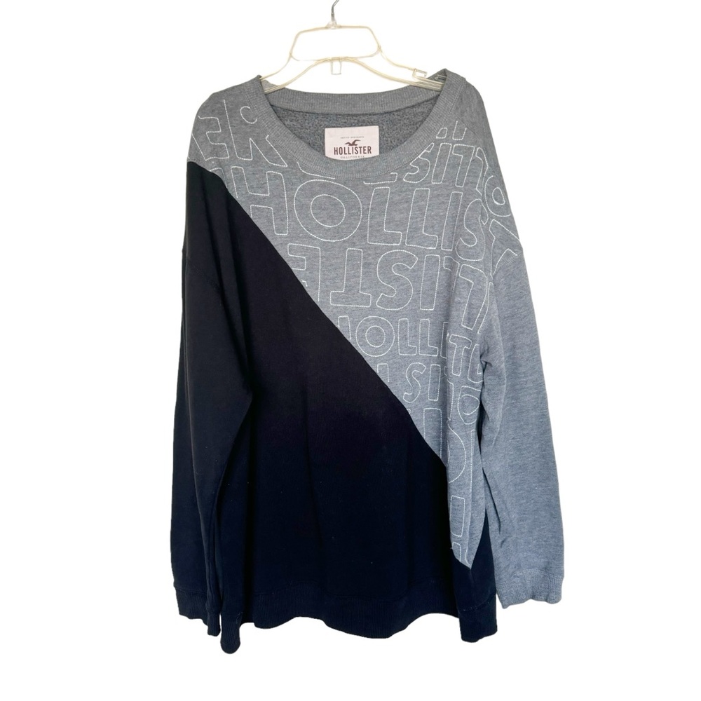 Hollister Gray Black Long Sleeve Crew Neck Sweatshirt